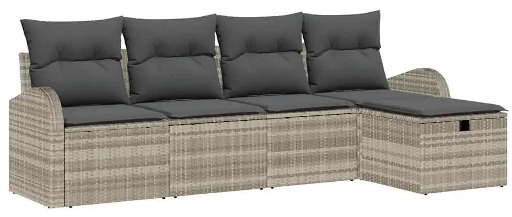 vidaXL Σετ Καναπέ Κήπου με μαξιλάρι 5 pcs Ανοιχτό γκρι Πολυ ράταν