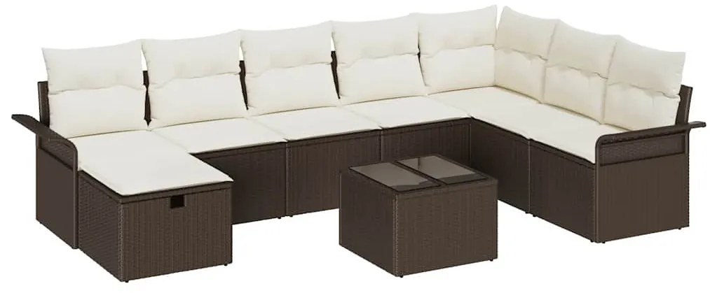 vidaXL Σετ Καναπέ Κήπου 9 pcs Καφέ και Κρέμα συνθετικό ρατάν