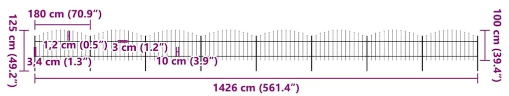 vidaXL Κάγκελα Περίφραξης με Λόγχες Μαύρα (1-1,25) x 13,6 μ. Ατσάλινα