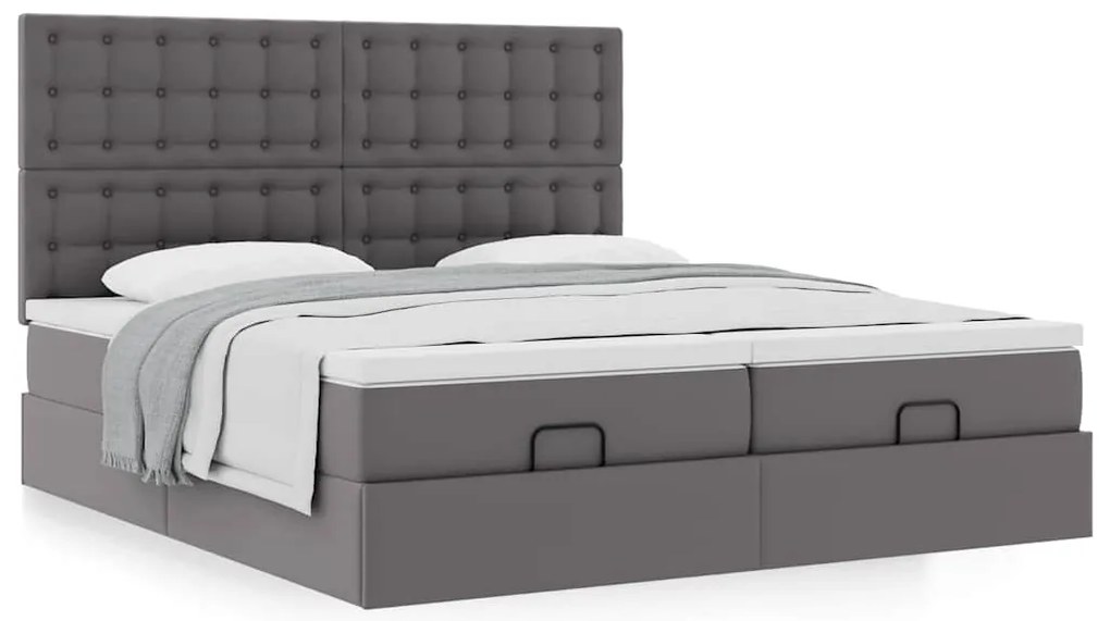 vidaXL Οθωμανικό Κρεβάτι με Στρώματα Γκρι 180x200cm Faux Leather