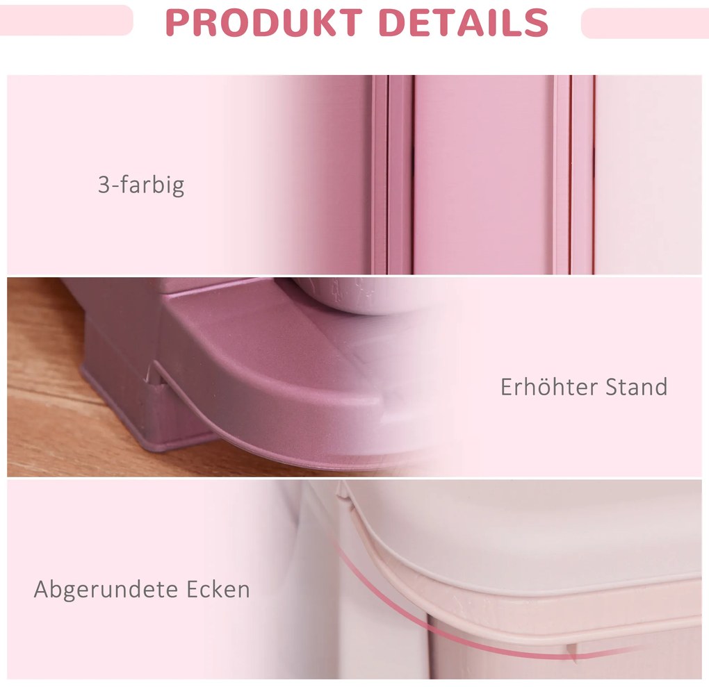 HOMCOM Κουτιά Αποθήκευσης για Παιδιά, 3 Συρτάρια, Στρογγυλεμένες Άκρες, Ανυψωμένο Σχέδιο, 37x37x56,5 cm, Ροζ
