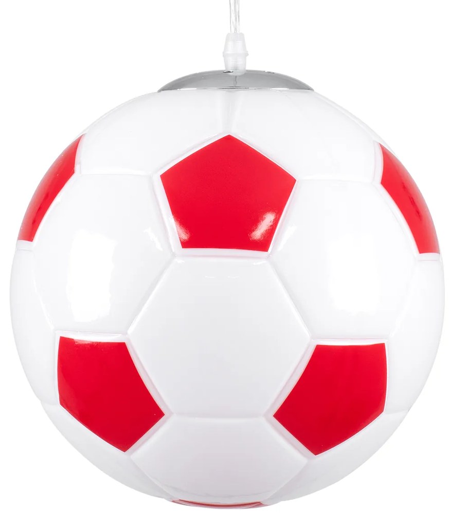 GloboStar® FOOTBALL 00646 Μοντέρνο Κρεμαστό Παιδικό Φωτιστικό Οροφής Μονόφωτο 1 x E27 Κόκκινο Λευκό Γυάλινο Φ25 x Υ25cm