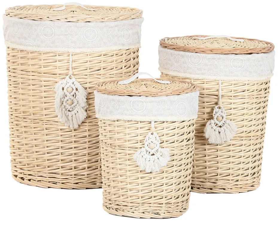 Καλάθι για τα Βρώμικα Ρούχα Home ESPRIT Φυσικό λυγαριά Boho 45 x 45 x 55 cm 3 Τεμάχια