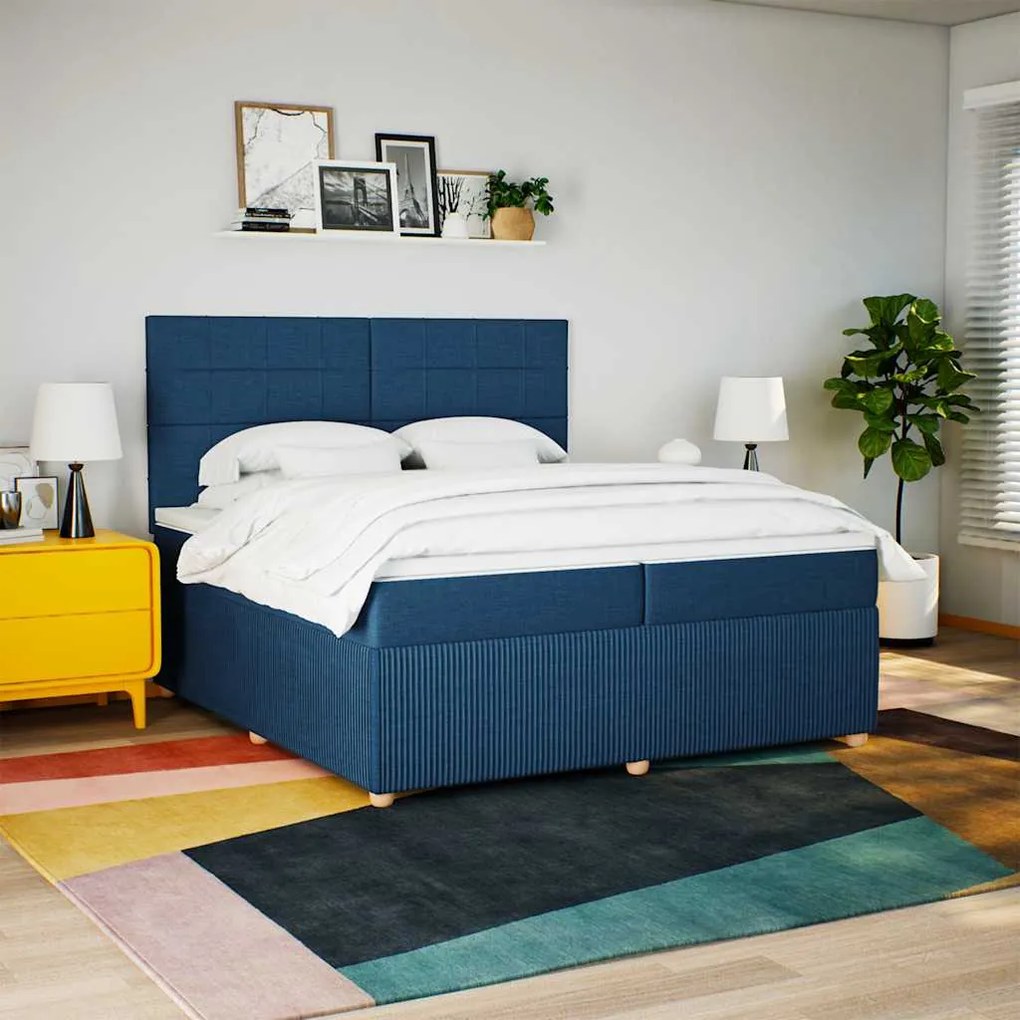 vidaXL Κρεβάτι Boxspring με Στρώμα Μπλε 200x200 εκ. Υφασμάτινο