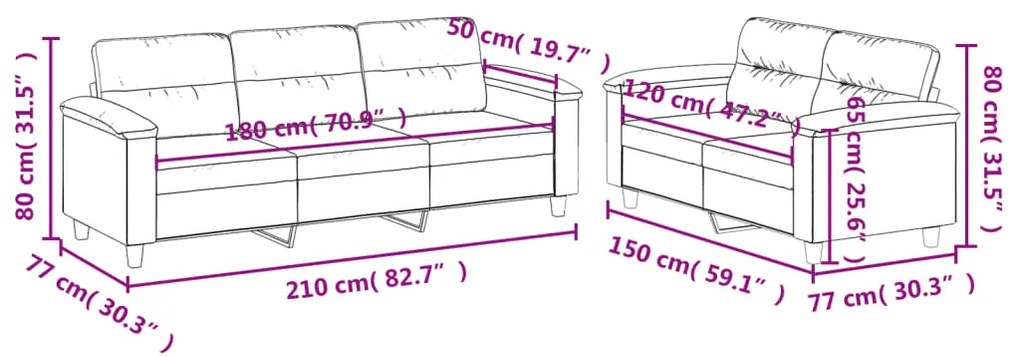 vidaXL Σετ Σαλονιού 2 Τεμαχίων Σκ. Γκρι Ύφασμα Μικροϊνών με Μαξιλάρια