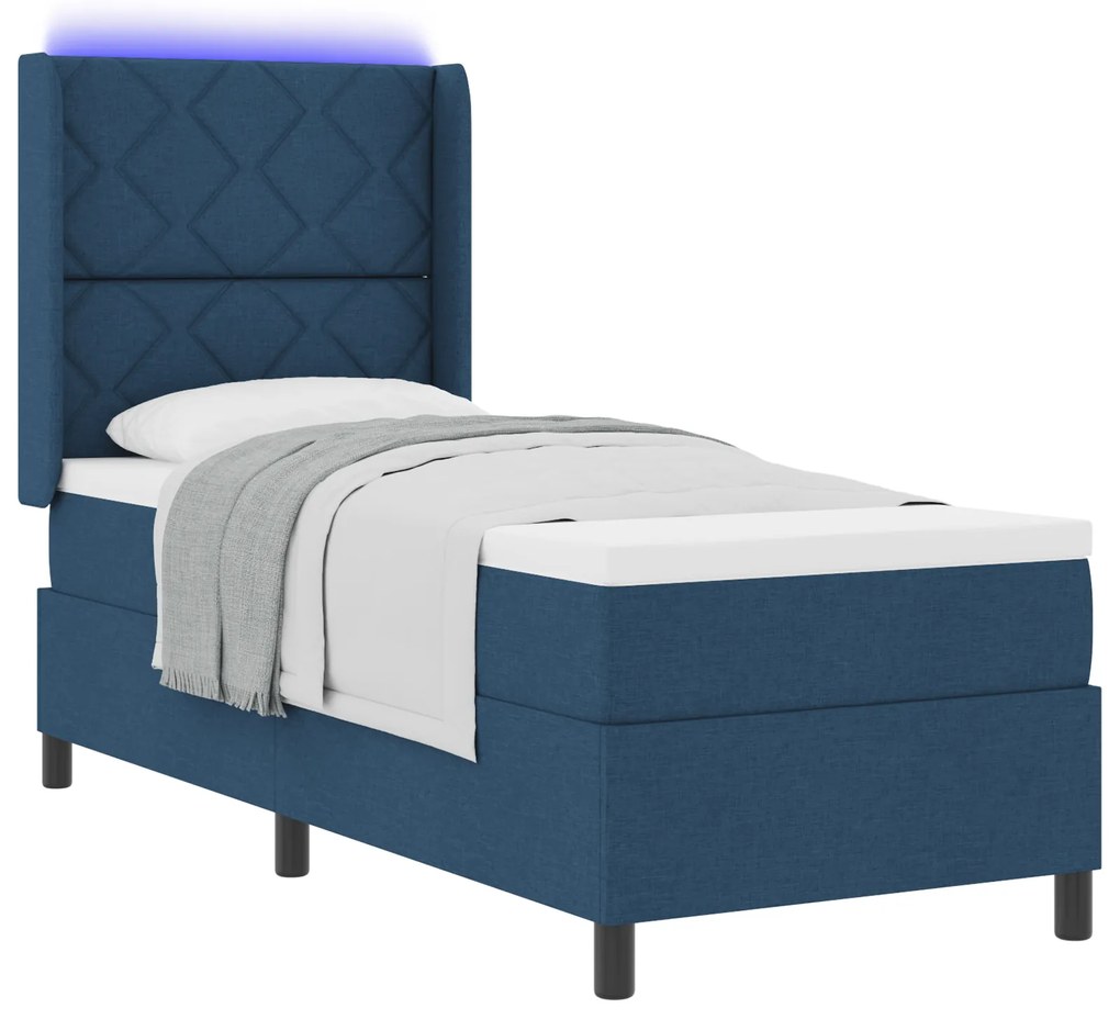 vidaXL κρεβάτι box spring με στρώμα & μπλε LED 90x190 εκ. ύφασμα