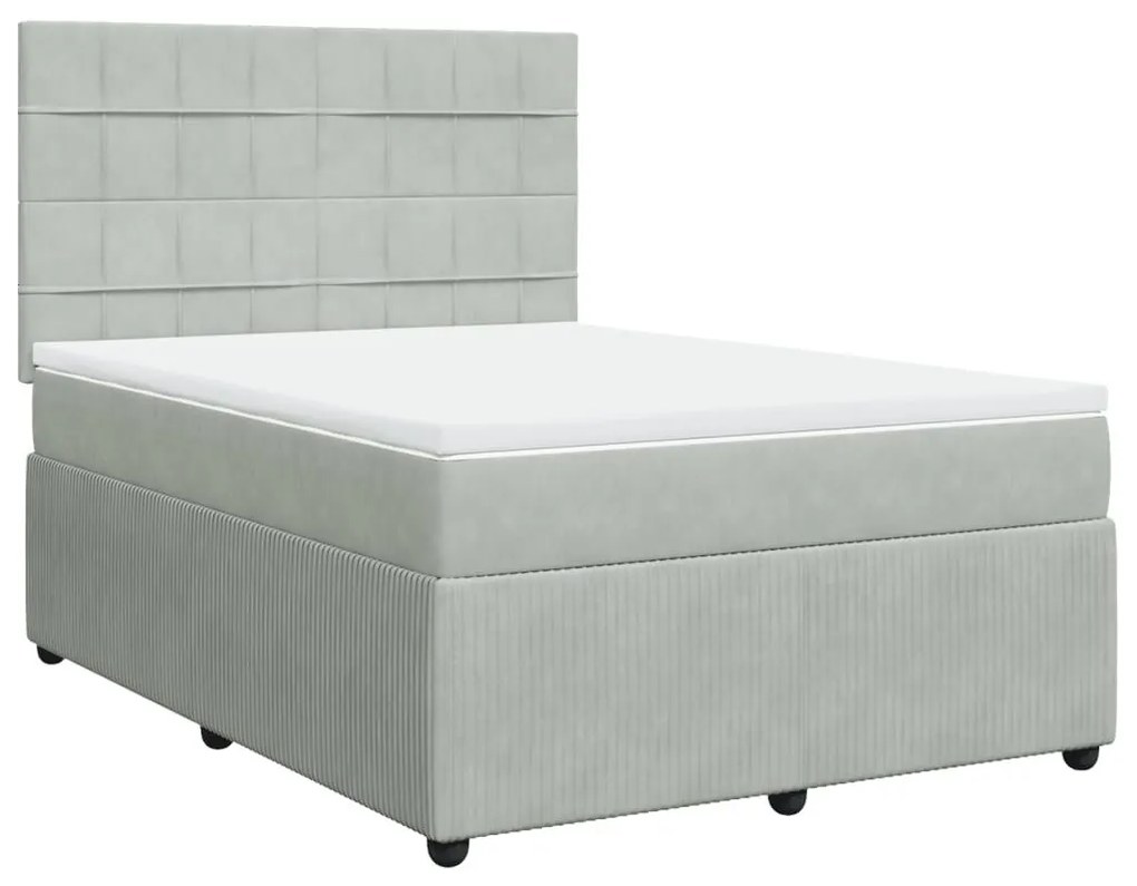 Κρεβάτι Boxspring με Στρώμα Ανοιχτό Γκρι 160x200 εκ. Βελούδινο - Γκρι