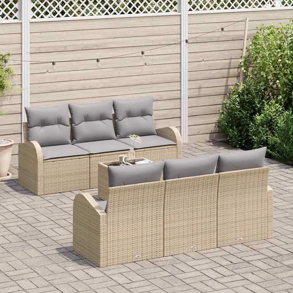 vidaXL Σετ Καναπέ Κήπου 7 pcs Μπεζ 55 x 55 x 37 εκ Πολυ ράταν