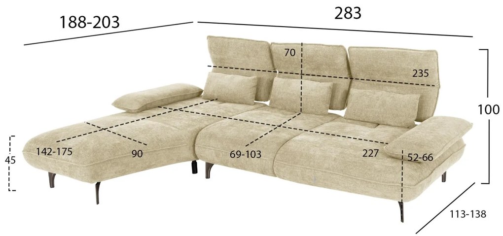 Γωνιακός Καναπές CONVERT C3268.01L Αριστερή Γωνία Ύφασμα Εκρού 283x188x100Υεκ. 283x188x100 εκ.