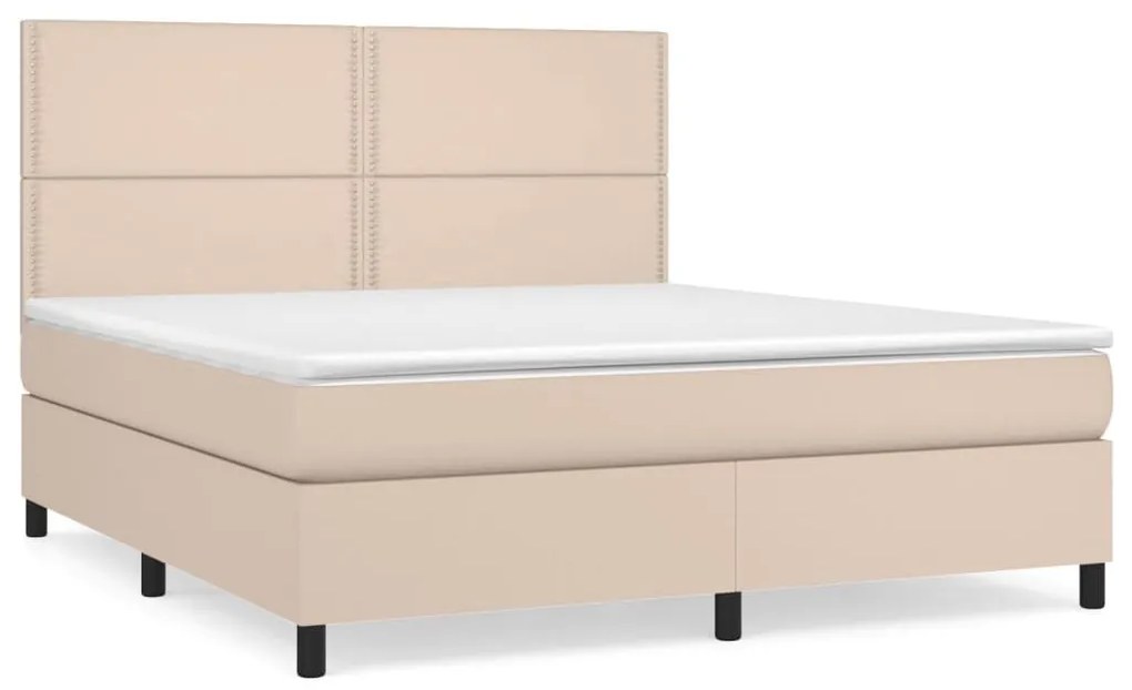 Κρεβάτι Boxspring με Στρώμα Καπουτσίνο 180x200 εκ. Συνθ. Δέρμα - Καφέ