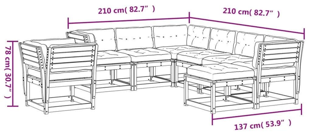 Σαλόνι Κήπου 8 τεμ. Λευκό από Μασίφ Ξύλο Πεύκου με Μαξιλάρια - Λευκό