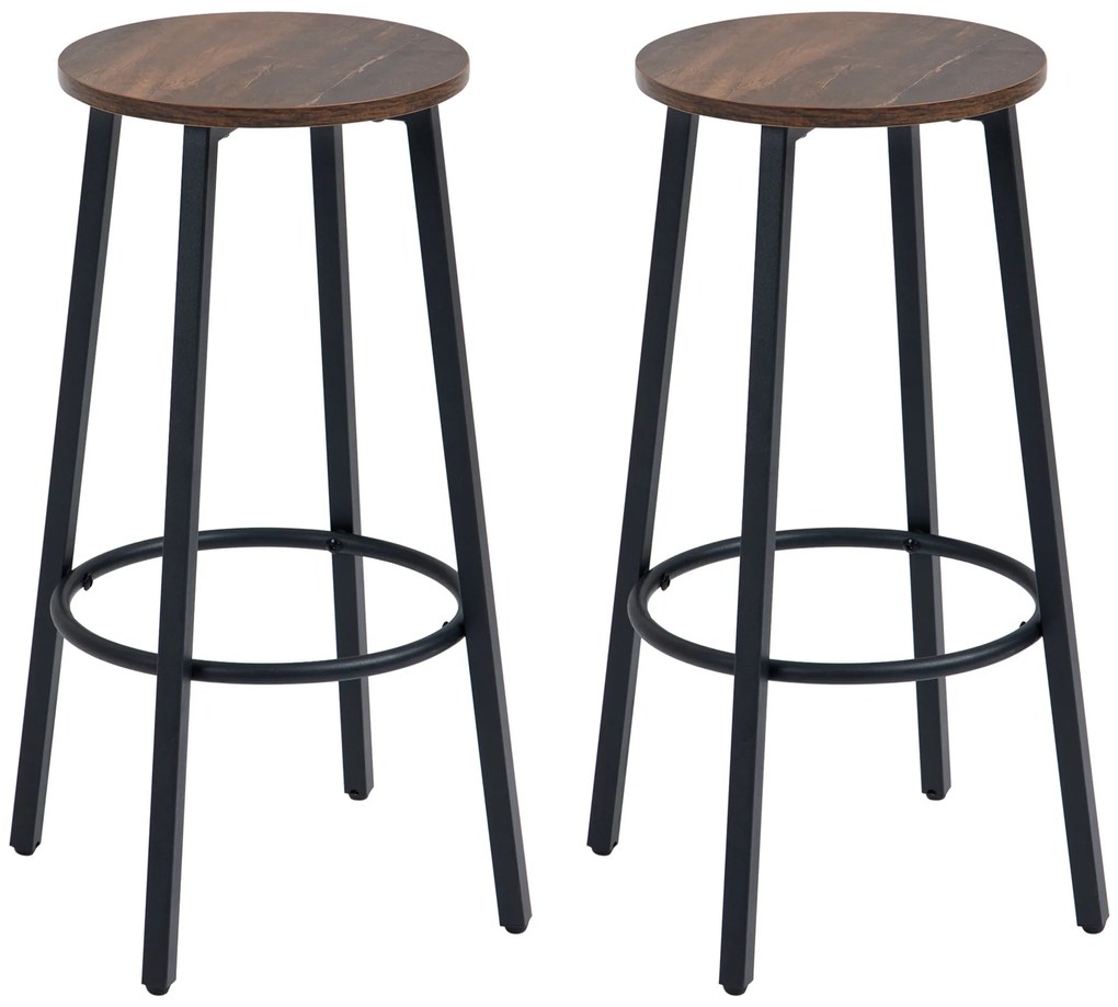 HOMCOM Σετ από 2 σκαμπό μπαρ σε βιομηχανικό στυλ, ατσάλινο πλαίσιο, υποπόδιο, 42 x 42 x 65 cm