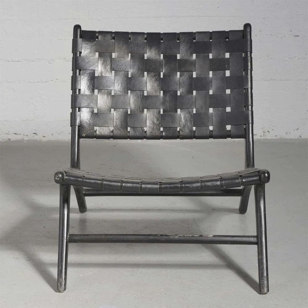 Καρέκλα Δερμάτινη Πλεκτή Lounge 0010-1 81x65x72cm Black Supergreens
