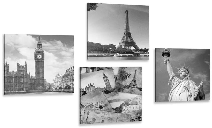 Σετ από εικόνες πόλης και ιστορικές καρτ ποστάλ