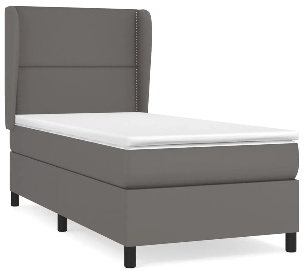 vidaXL Κρεβάτι Boxspring με Στρώμα Γκρι 90x190 εκ. από Συνθετικό Δέρμα