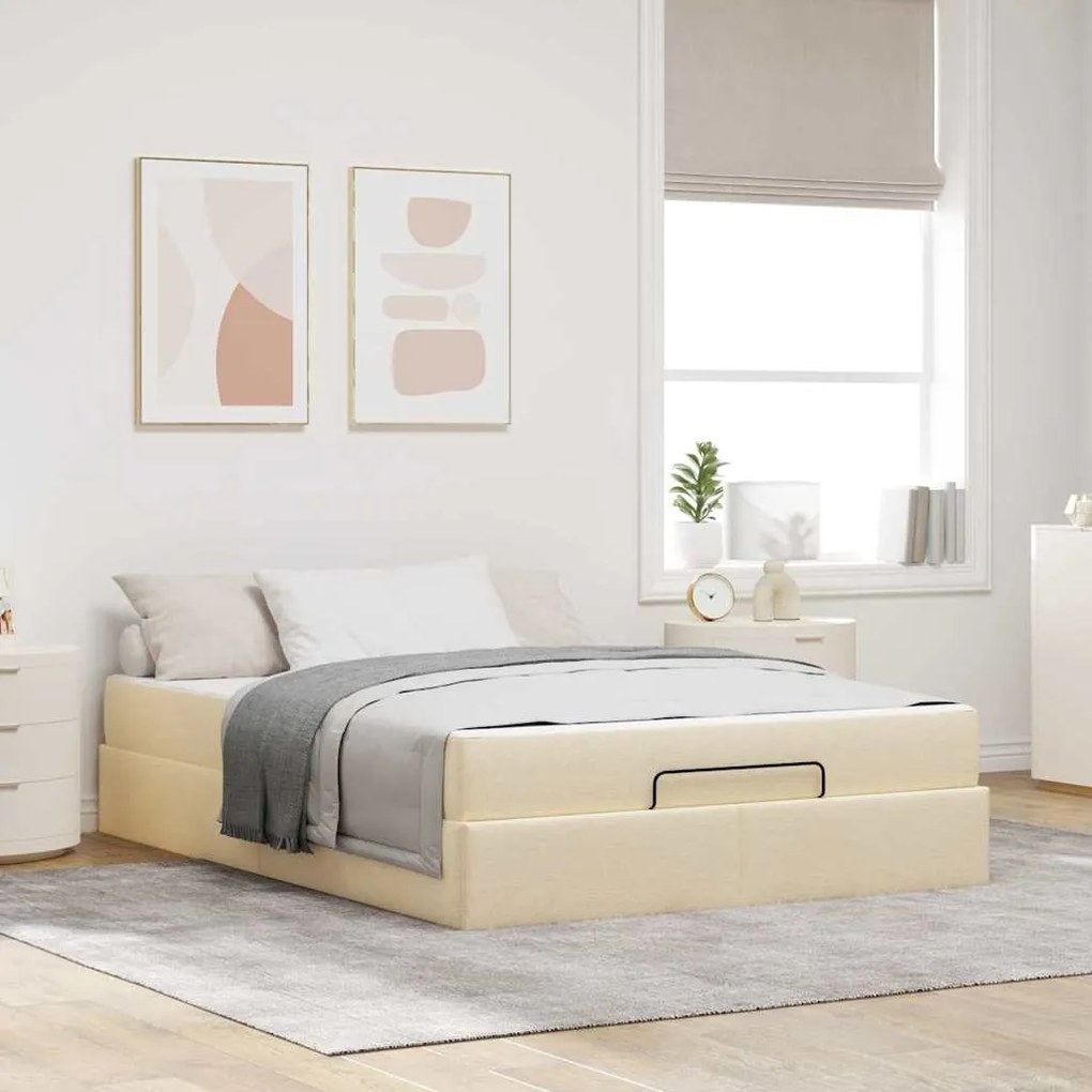 vidaXL Σκελετός Κρεβατιού με αποθήκευση Κρεμ 140 x 200 cm ύφασμα