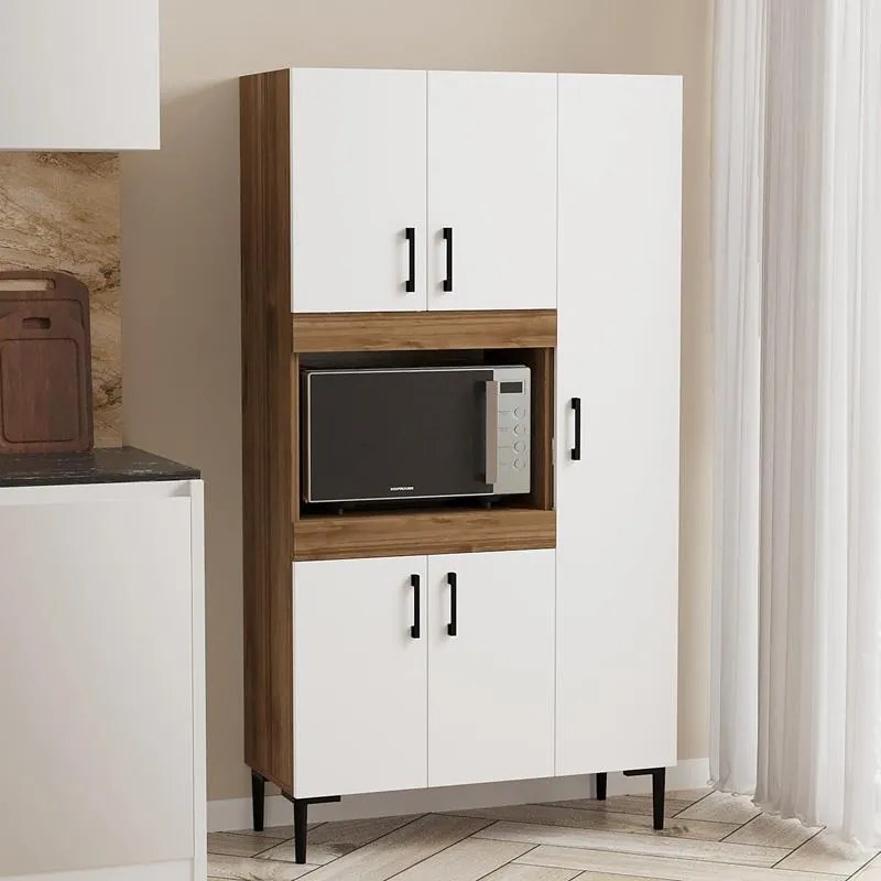 Ντουλάπα κουζίνας Defne χρώμα λευκό-καρυδί  89x37.5x160εκ 89x37.5x160 εκ.