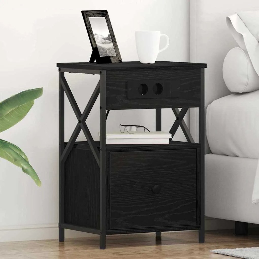 vidaXL Κομοδίνο Μαύρη δρυς 40 x 31 x 60 εκ. Επεξεργασμένο ξύλο