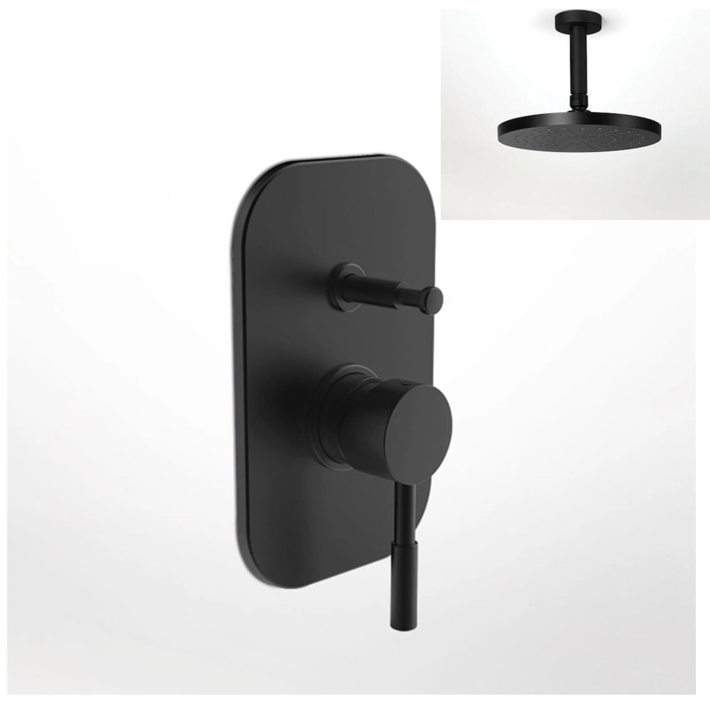 La Torre New Tech Black Matt 12050R-400 Μίκτης Εντοιχισμού 2 Εξόδων με Εκτροπέα+Ανακλινόμενη Κεφαλή Round Ø30εκ+Μπράτσο Οροφής