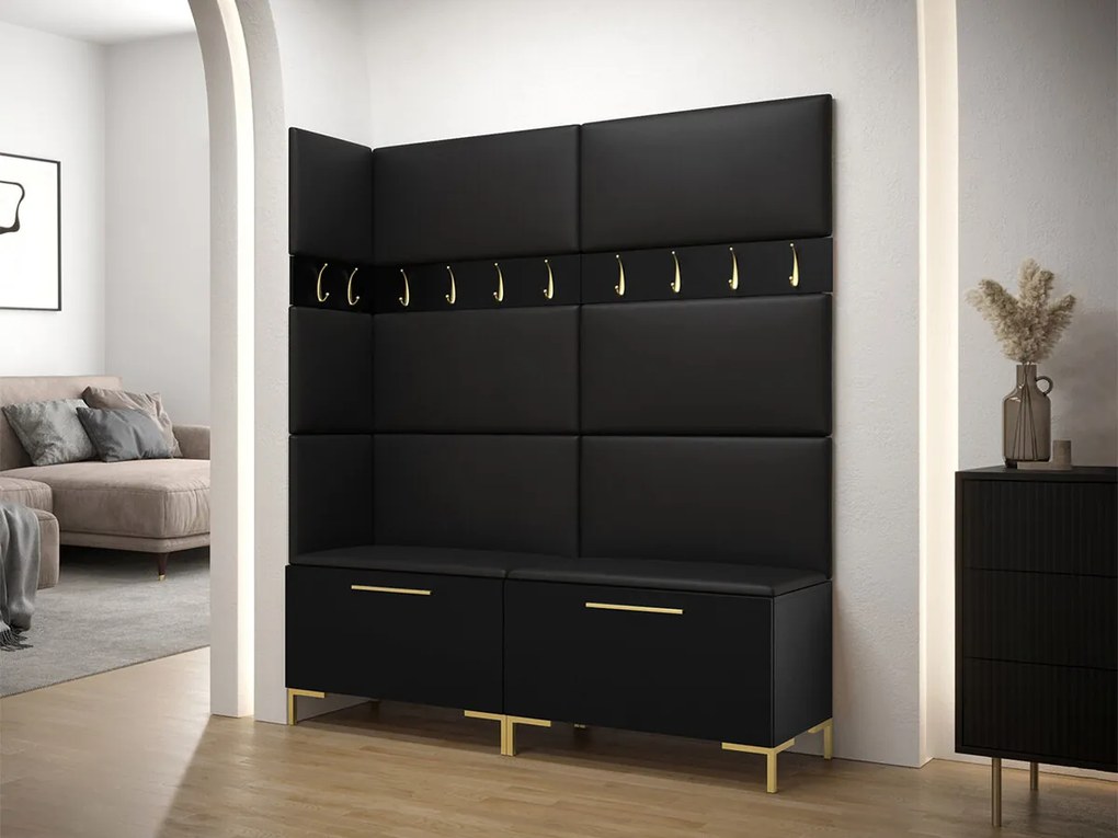 Σετ διαδρόμου Hartford F104, 196x168x46cm, 34 kg, Μαύρο, Οικολογικό δέρμα, Πλαστικοποιημένη μοριοσανίδα, Εντοιχισμένη, Τοίχου | Epipla1.gr