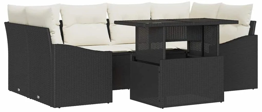 vidaXL Σετ Καναπέ Κήπου 7 pcs Μαύρο και κρεμ 100 x 55 x 73 εκ