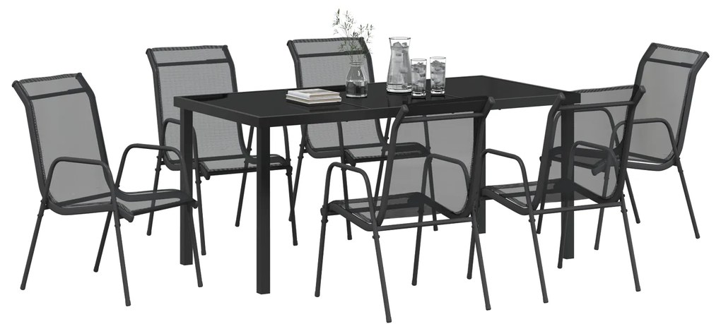 vidaXL Σέτ φαγητού για κήπο 7 pcs Μαύρο Textilene και ατσάλι