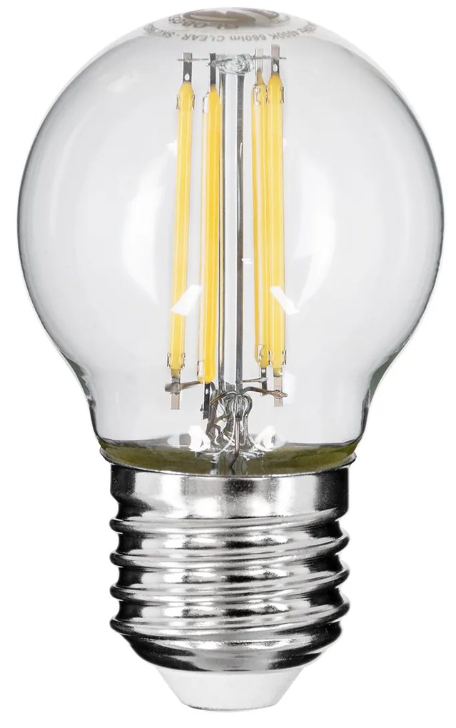 GloboStar 99052 Λάμπα LED Long Filament E27 G45 Γλομπάκι 6W 660lm 360° AC 220-240V IP20 Φ4.5 x Υ7.5cm Φυσικό Λευκό 4000K με Διάφανο Γυαλί - Dimmable - 3 Years Warranty - 99052