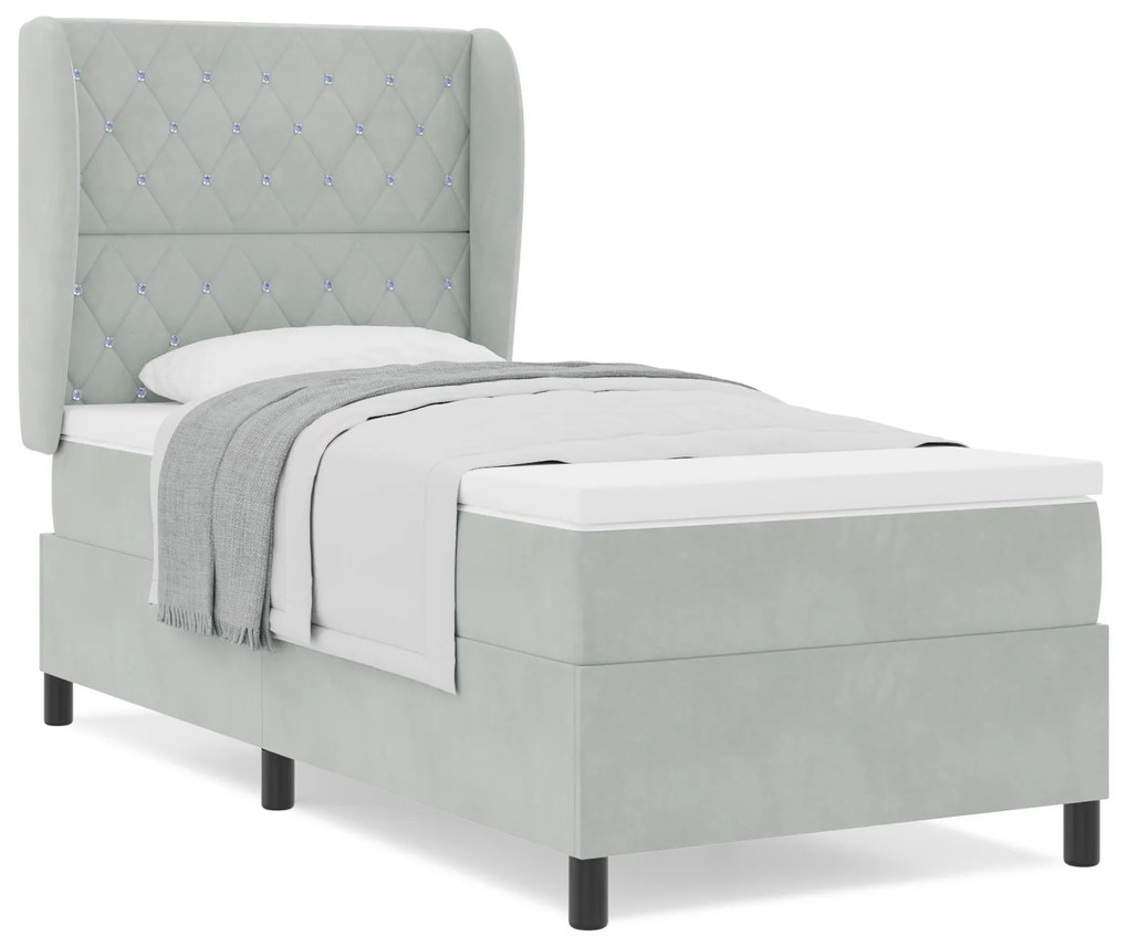 vidaXL κρεβάτι Box Spring με στρώμα Ανοιχτό γκρι 90x190 εκ. Βελούδο