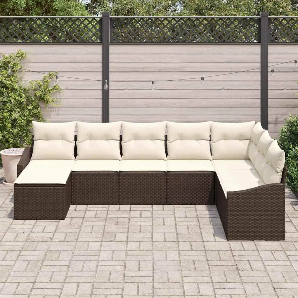 vidaXL Σέτ φαγητού για κήπο με μαξιλάρι 8 pcs Καφέ, Κρέμα