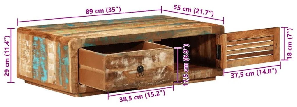 Τραπεζάκι Σαλονιού 89x55x29 εκ. από Μασίφ Ανακυκλωμένο Ξύλο - Καφέ