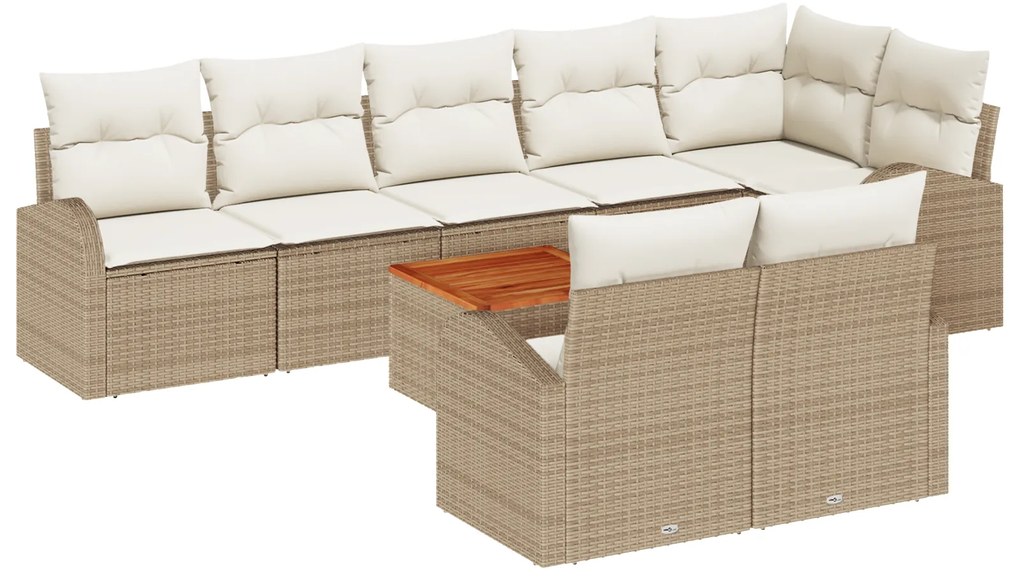 vidaXL Σετ Καναπέ Κήπου 9 pcs Beige, λευκό Μεγάλο Ρατάν & Ξύλο
