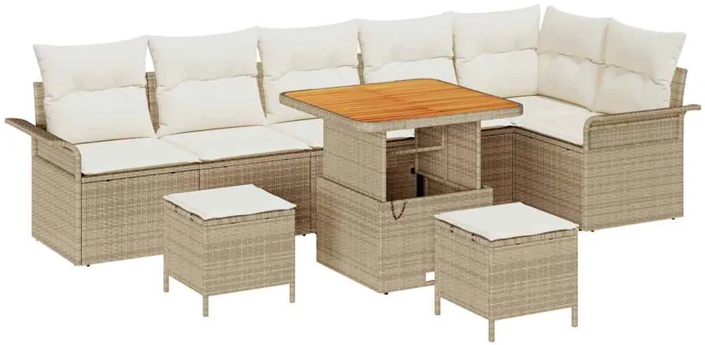 vidaXL Σετ Καναπέ Κήπου με μαξιλάρι με αποθήκευση 9 pcs Μπεζ και Κρέμα