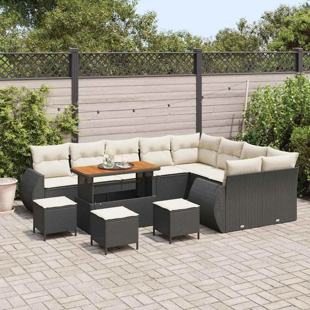 vidaXL Σετ Καναπέ Κήπου 13 pcs Μαύρο και κρεμ 110 x 55 x 71 εκ