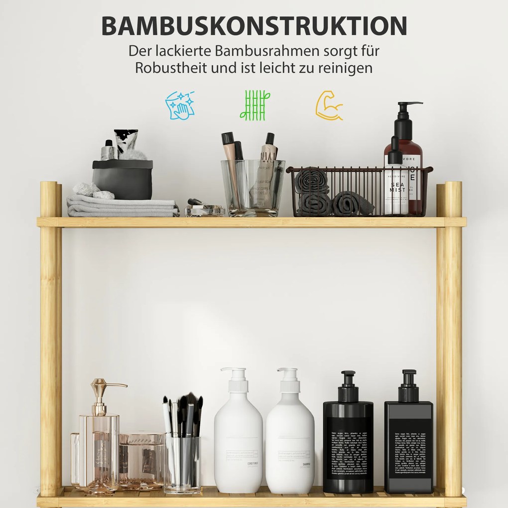 HOMCOM Ράφι Τουαλέτας 3 Επιπέδων Ράφι Μπάνιου, Εξοικονόμηση Χώρου Φυσικό Ξύλο 69 x 25,5 x 181 cm