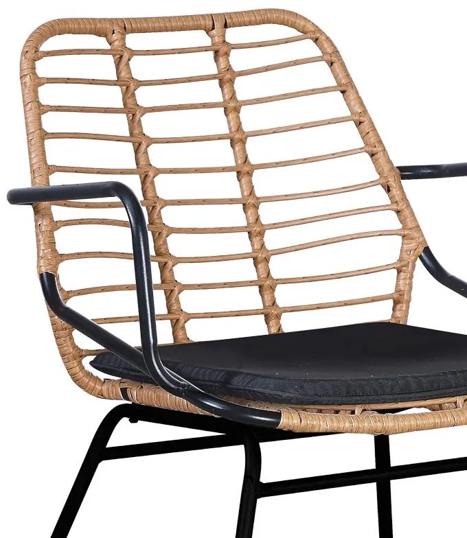 Καρέκλα - Πολυθρόνα κήπου Naoki με μαξιλάρι pe φυσικό-μέταλλο μαύρο πόδι 58x63x81 εκ. 58x63x81 εκ.