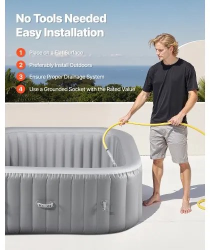 VEVOR Inflatable Hot Tub 4 to 6 Person 1850 x 660mm Square Portable Outdoor Spa