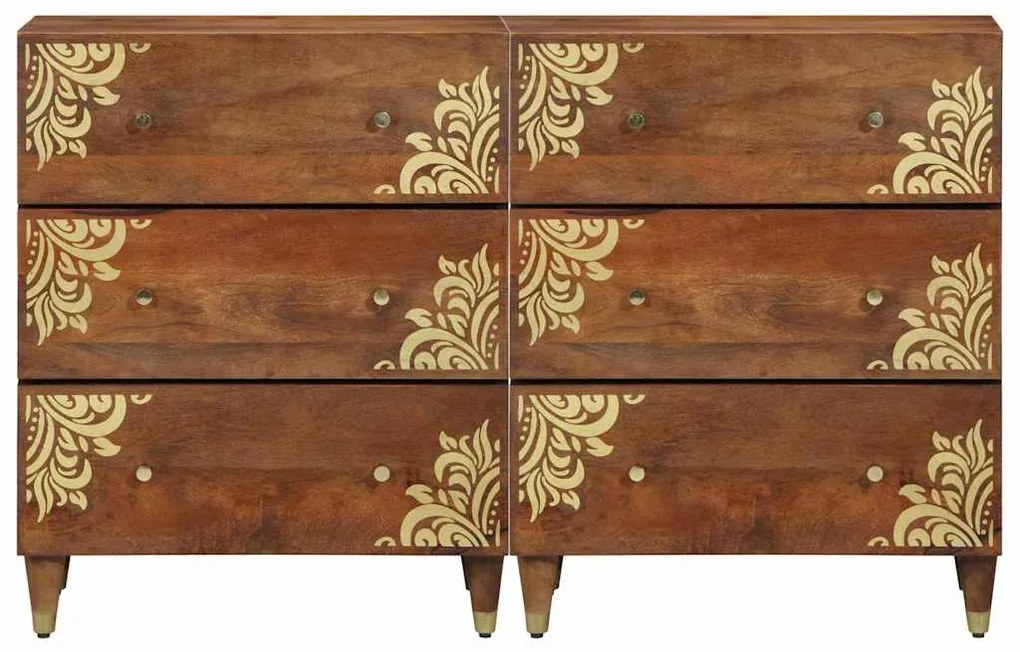 vidaXL Πλαϊνό γραφείο με συρτάρι 2 pcs καφέ μελί 60 x 33 x 75 cm