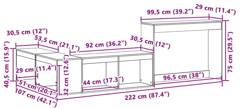Κομοδίνο με Γραφείο Λευκό 222x107x75 εκ. από Μασίφ Ξύλο Πεύκου - Λευκό