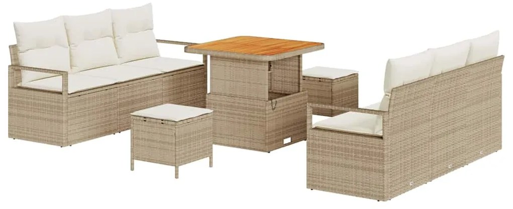 vidaXL Σετ Καναπέ Κήπου με μαξιλάρι 9 pcs Μπεζ Πολυ ράταν