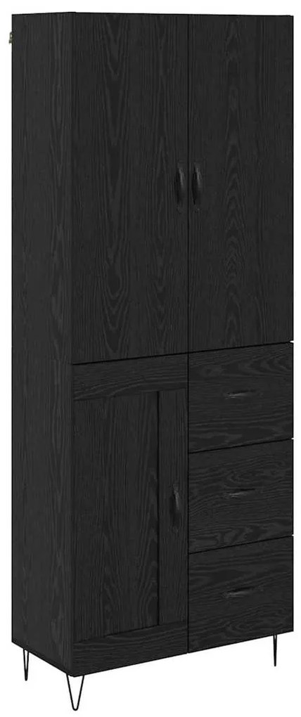 vidaXL Highboard με συρτάρι 2 pcs Μαύρη Οξυά Μηχανική ξυλεία και γυαλί