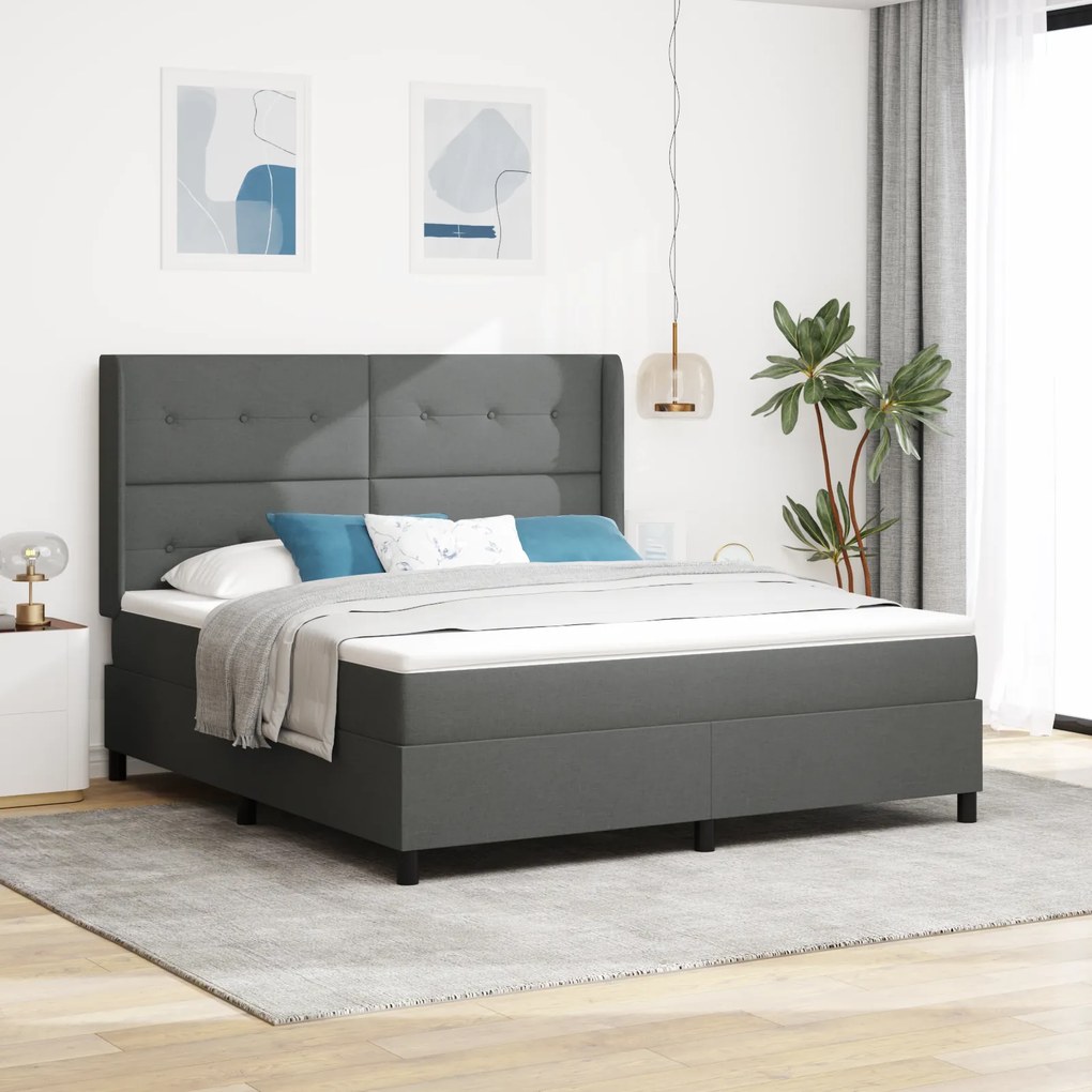 vidaXL Κρεβάτι Box Spring με Στρώμα Σκούρο Γκρι 180x200 εκ ύφασμα