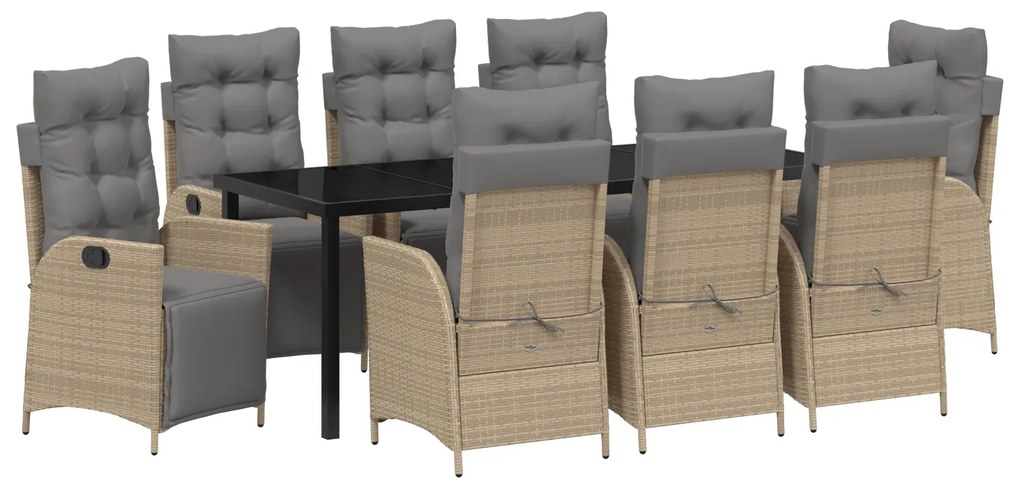 vidaXL Σετ Δείπνου Κήπου 9 Τεμαχίων σε Μπεζ Poly Rattan