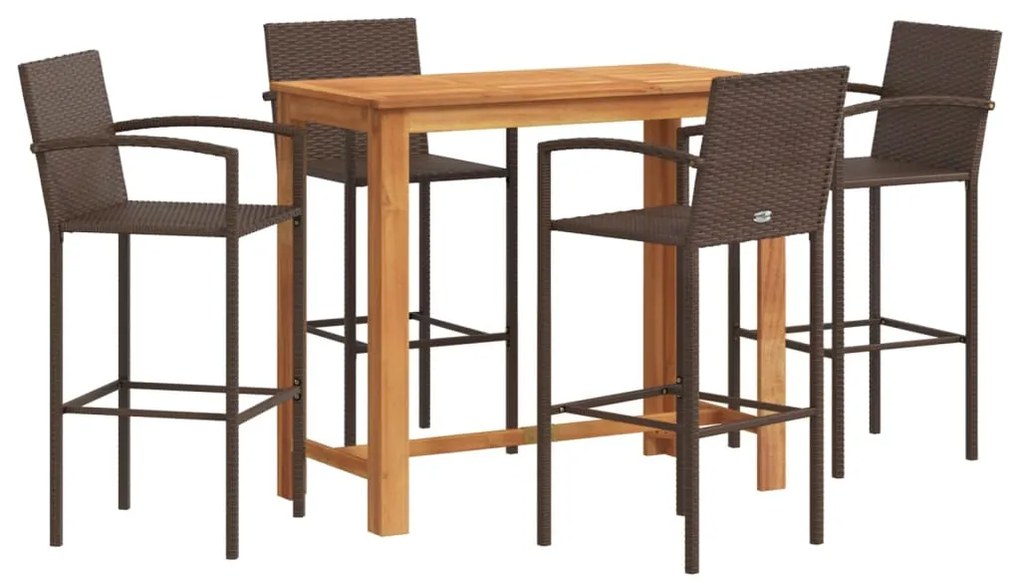 vidaXL Σετ Μπαρ Κήπου 5 Τεμ. Καφέ Μασίφ Ξύλο Ακακίας και Συνθ. Ρατάν