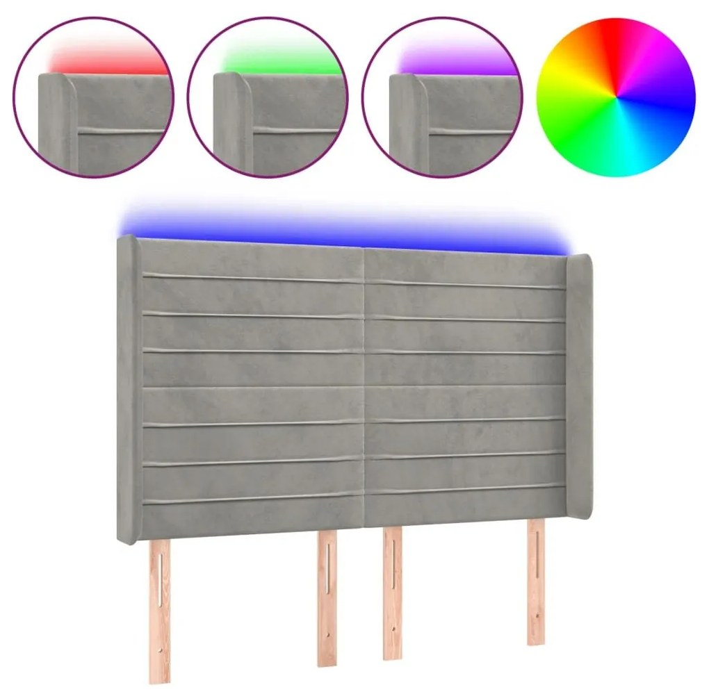 Κεφαλάρι Κρεβατιού LED Ανοιχτό Γκρι 147x16x118/128εκ. Βελούδινο - Γκρι
