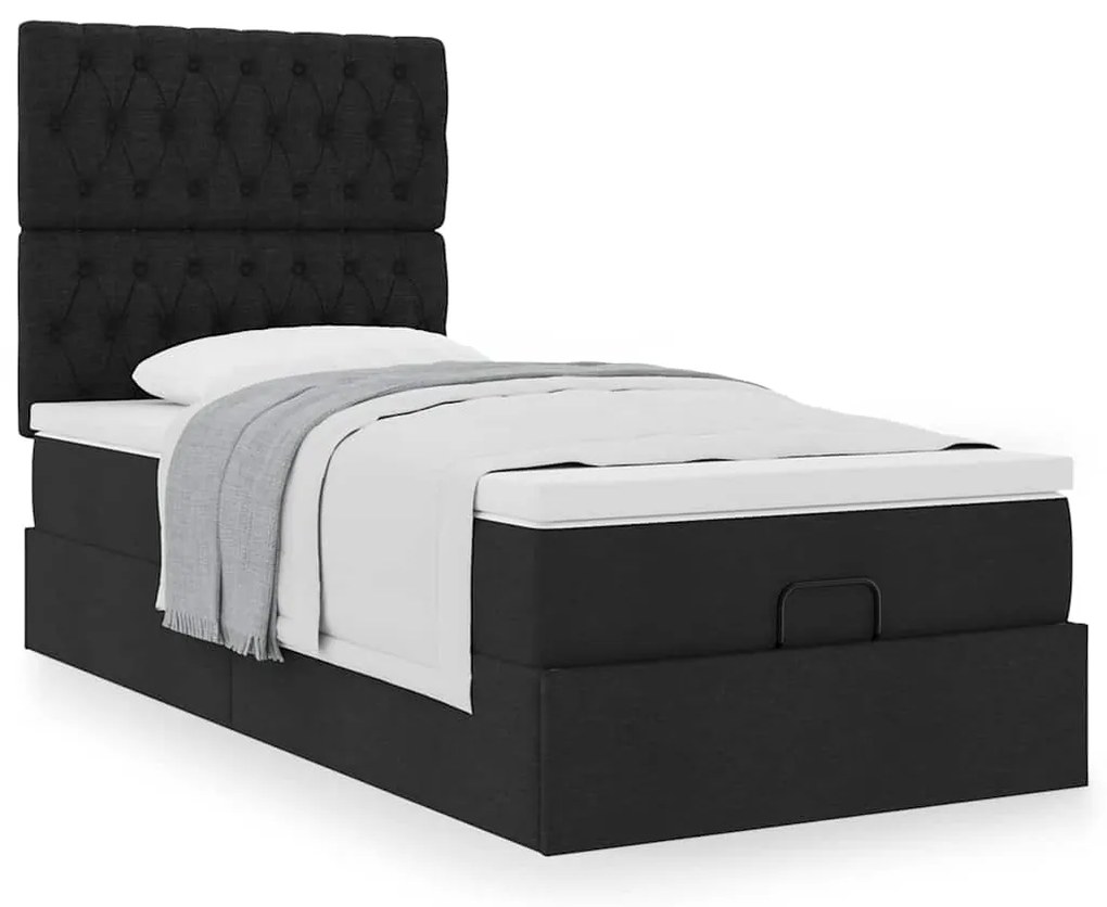 vidaXL Οθωμανικό κρεβάτι με στρώμα Μαύρο 100x200cm Ύφασμα