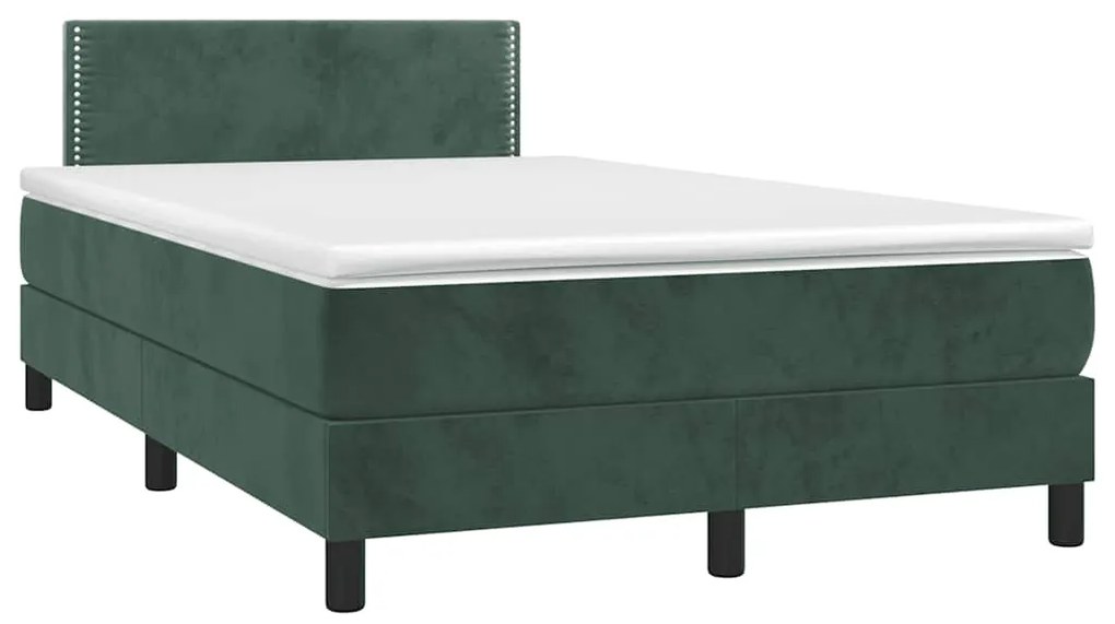 vidaXL Κρεβάτι Boxspring με Στρώμα & LED Σκ. Πράσινο 120x190εκ Βελούδο