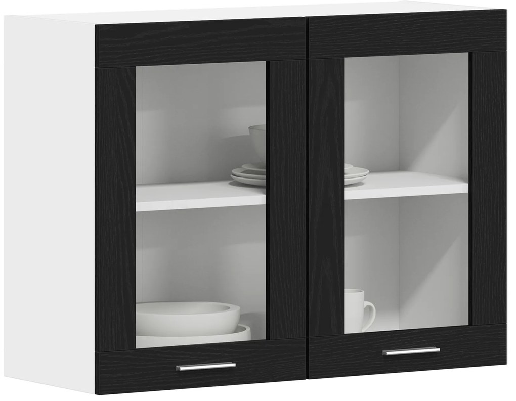 vidaXL Μαύρη Δρύινη Κρεμαστή Καμπίνα Γυαλιού 80x31x60 cm από Επεξεργασμένο Ξύλο