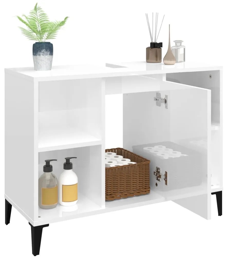 vidaXL Ντουλάπι Νιπτήρα Γυαλ. Λευκό 80x33x60 εκ. Επεξεργασμένο Ξύλο