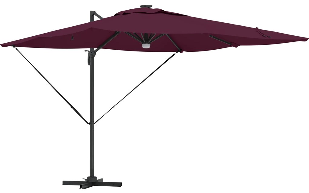 vidaXL Cantilever Roma Parasol με LEDs Μπορντό 286x285x270 εκ. Αλουμίνιο