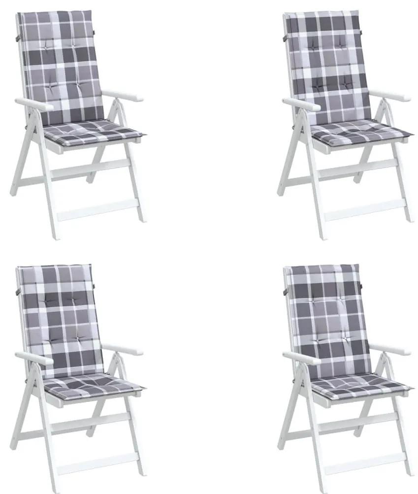 Μαξιλάρια Καρέκλας Κήπου με Πλάτη 4 τεμ. Γκρι Καρό 120x50x3 εκ. - Πολύχρωμο
